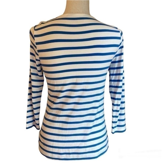 NWT TALBOTS Blue and White Asymmetrical Striped Top Shirt - Picture 2 of 5